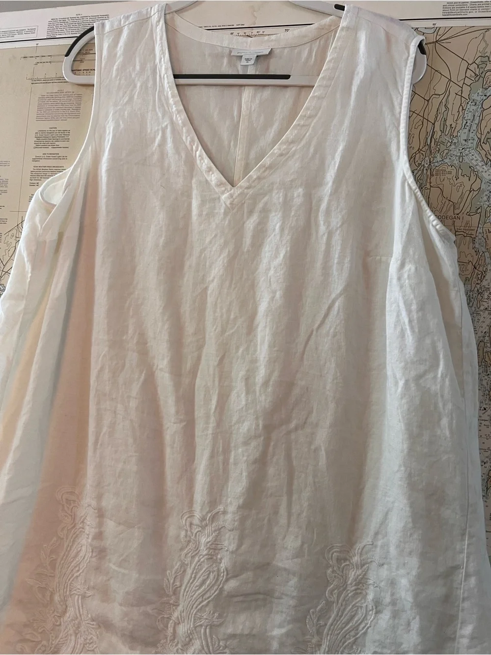 Pure Jill Elements White Linen Embroidered Sleeveless Dress XL Boho Cottagecore - Picture 2 of 12